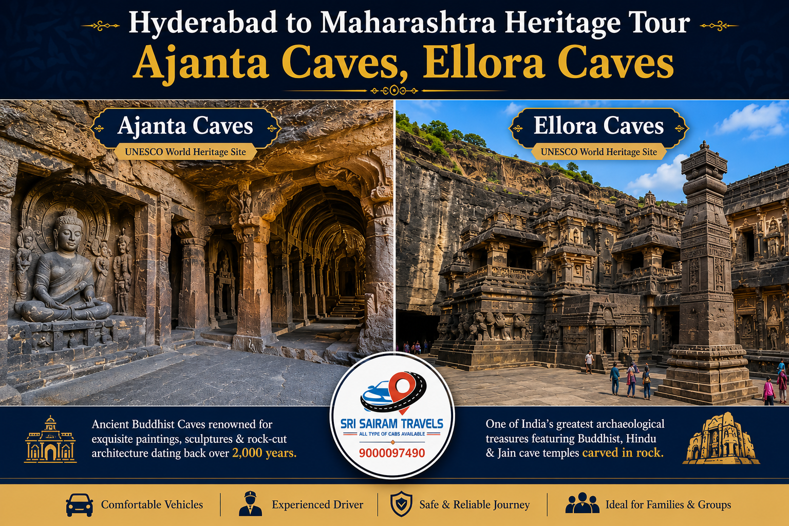 Hyderabad to Maharashtra Heritage Tour – Ajanta Caves, Ellora Caves, Daulatabad Fort, Bibi Ka Maqbara, Gateway of India & Marine Drive 5 Days Package - Image 2