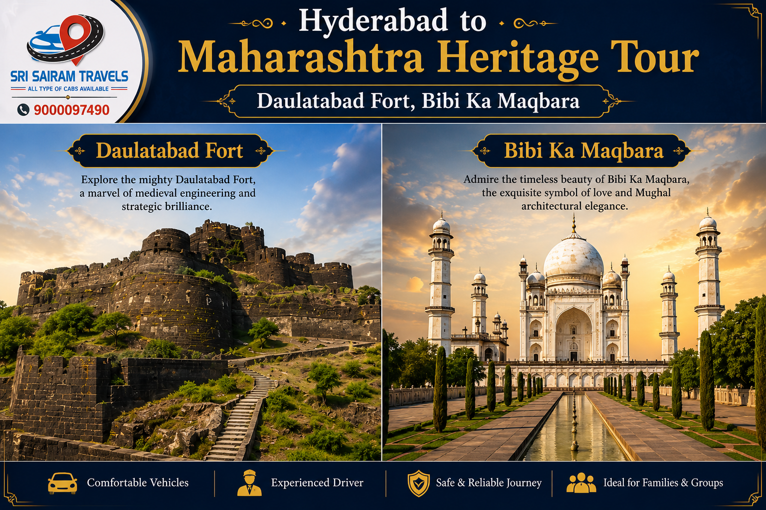 Hyderabad to Maharashtra Heritage Tour – Ajanta Caves, Ellora Caves, Daulatabad Fort, Bibi Ka Maqbara, Gateway of India & Marine Drive 5 Days Package - Image 3