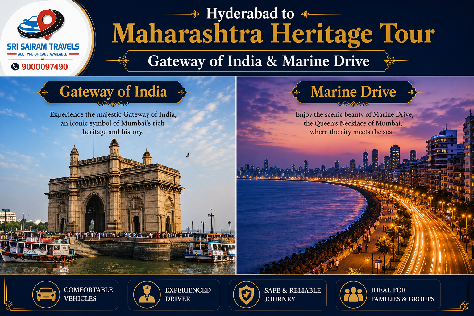 Hyderabad to Maharashtra Heritage Tour – Ajanta Caves, Ellora Caves, Daulatabad Fort, Bibi Ka Maqbara, Gateway of India & Marine Drive 5 Days Package - Image 4